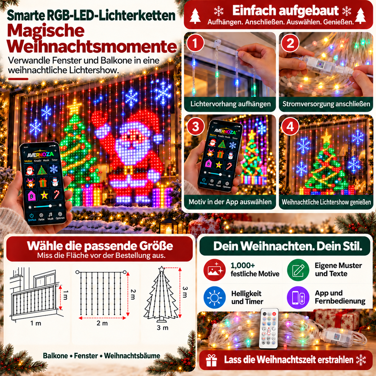 🍁💖Intelligente RGB-LED-Lichterkette | 🧱 Deine festliche Lichtshow – steuerbar per Smartphone